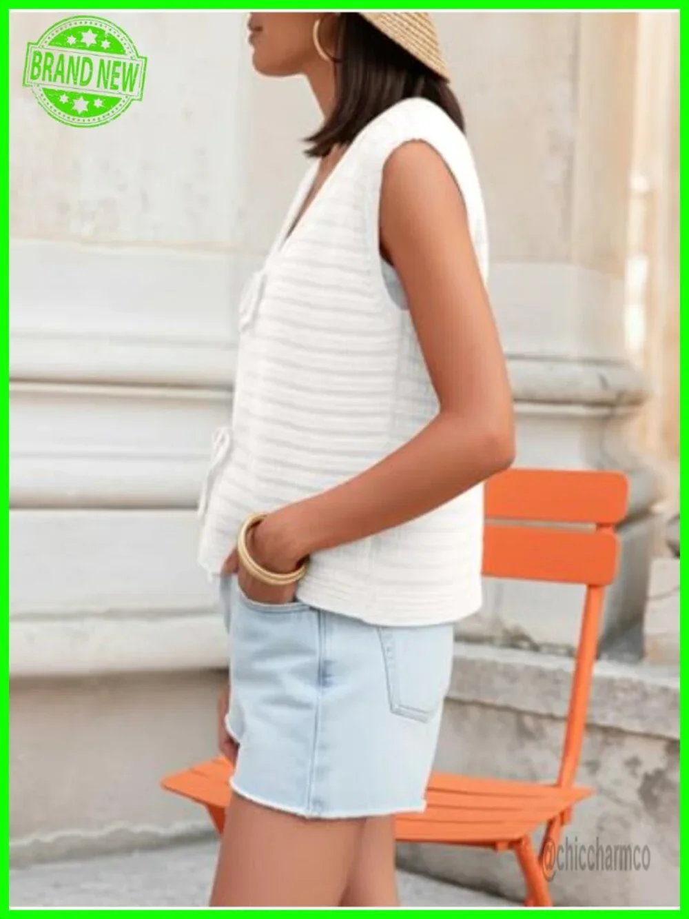 Lightweight Cable Knit Sweater Vest V Neck Button Front Cardigan